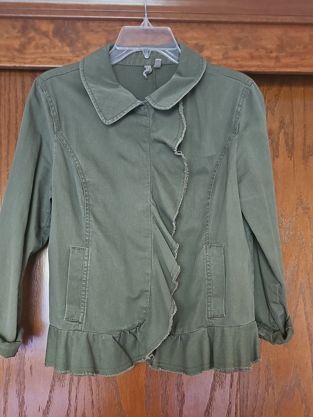 Caslon Olive Green Ruffle-Front Jacket